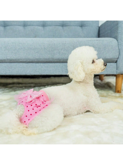 Cute Cartoon Pet Physiological Panties, With Lace Trim & Bow Decor, Multipurpose Dog Menstrual Diaper, Sanitary Pants For Small Dogs