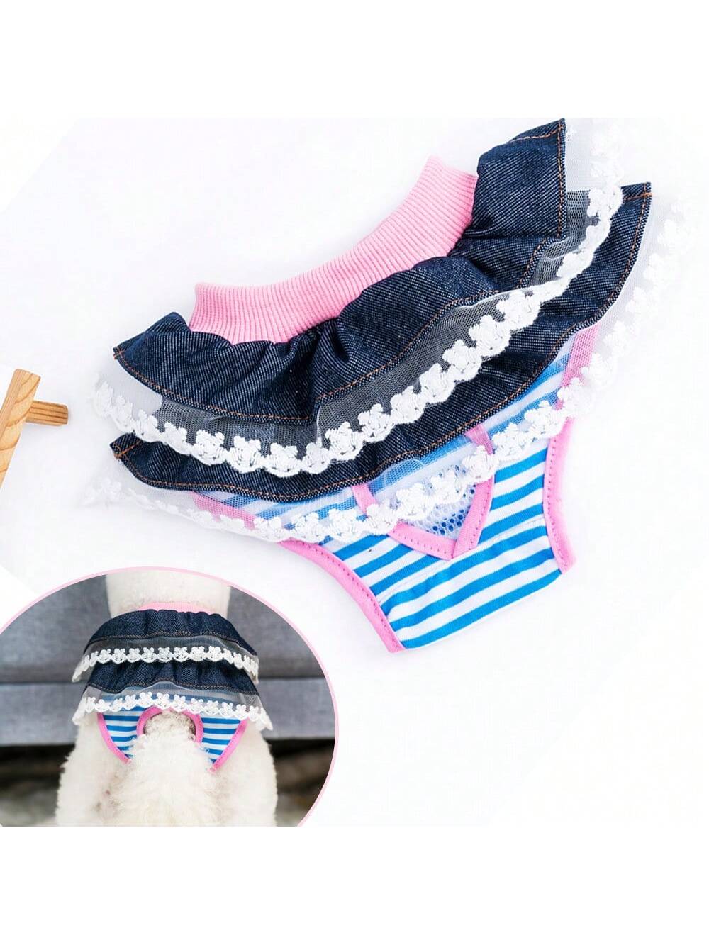 Cute Cartoon Pet Physiological Panties, With Lace Trim & Bow Decor, Multipurpose Dog Menstrual Diaper, Sanitary Pants For Small Dogs