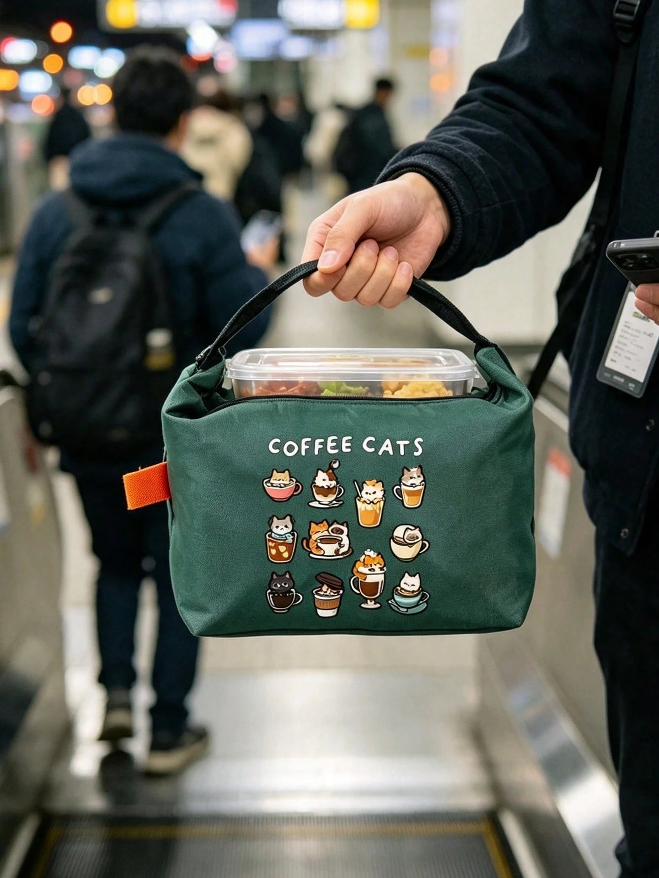 Cute Coffee Cat Print Roll-Top Lunch Bag, High Heel Shoe & Perfume Pattern, Bento Box Bag, Built-In Thermal Insulation Layer For Cold And Hot, Large Capacity For Lunch, Snacks, Cosmetics And Personal