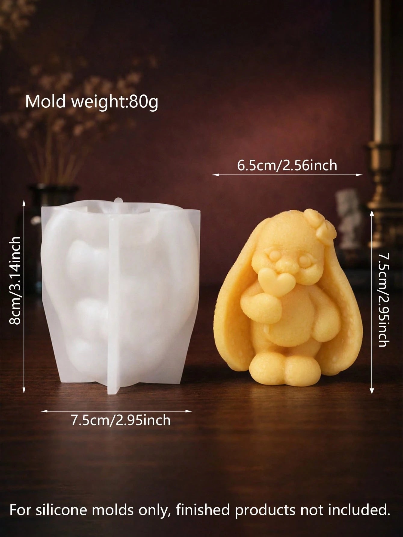 Cute Drooping Ear Rabbit, Heart, Butterfly Silicone Candle Mold. 3D Stereoscopic Relief Craftsmanship, Reproducing Soft Plush Rabbit Texture, Exquisite And Adorable Design. Made Of High-Quality Soft S