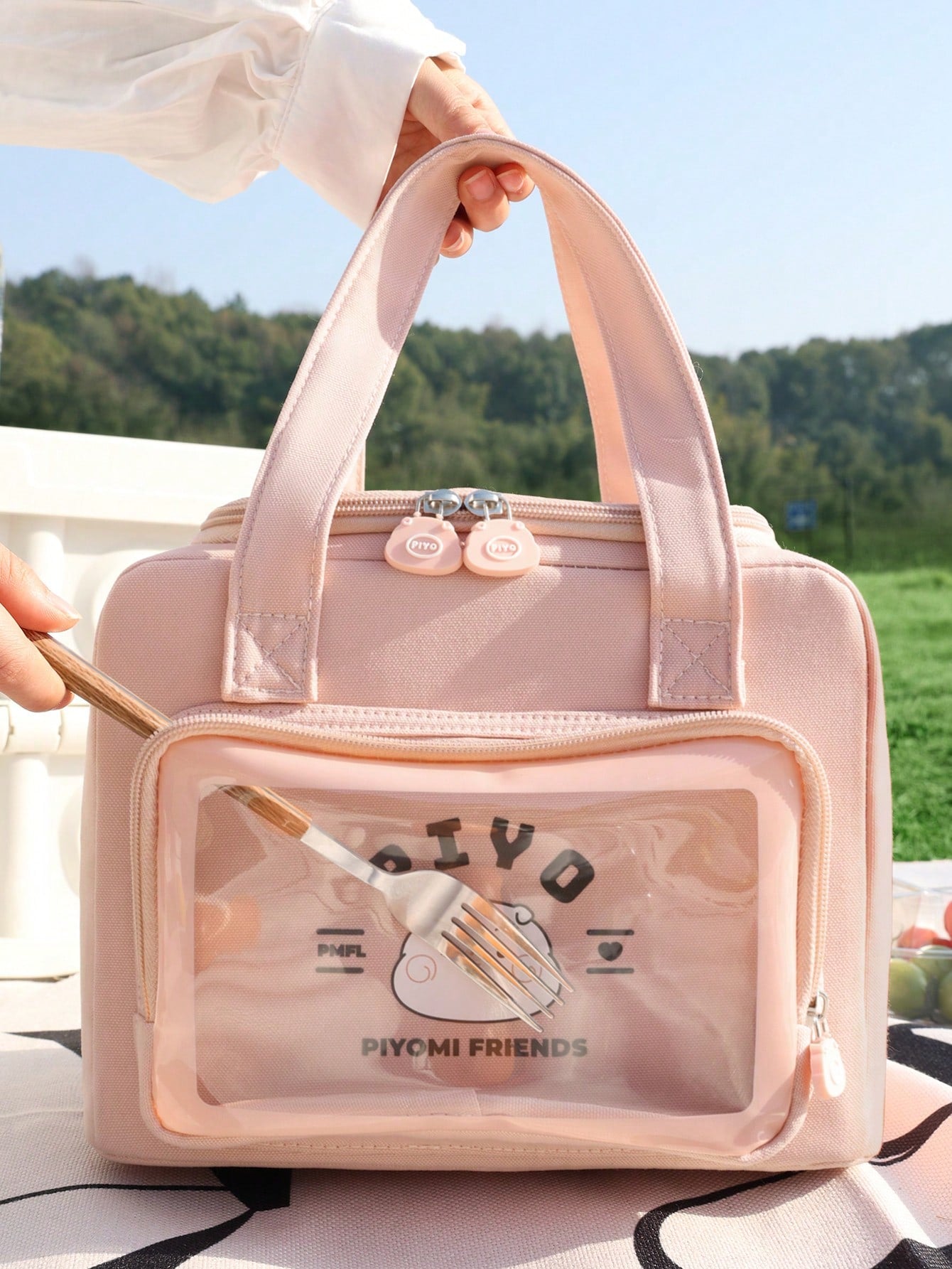Cute Handheld Insulated Lunch Bag, Cartoon Portable Large Capacity Aluminum Foil Lining Thermal Lunch Box Bag, Waterproof Dustproof Food Storage Bag, Zipper Opening Reusable Fabric Cooler/Picnic Bag