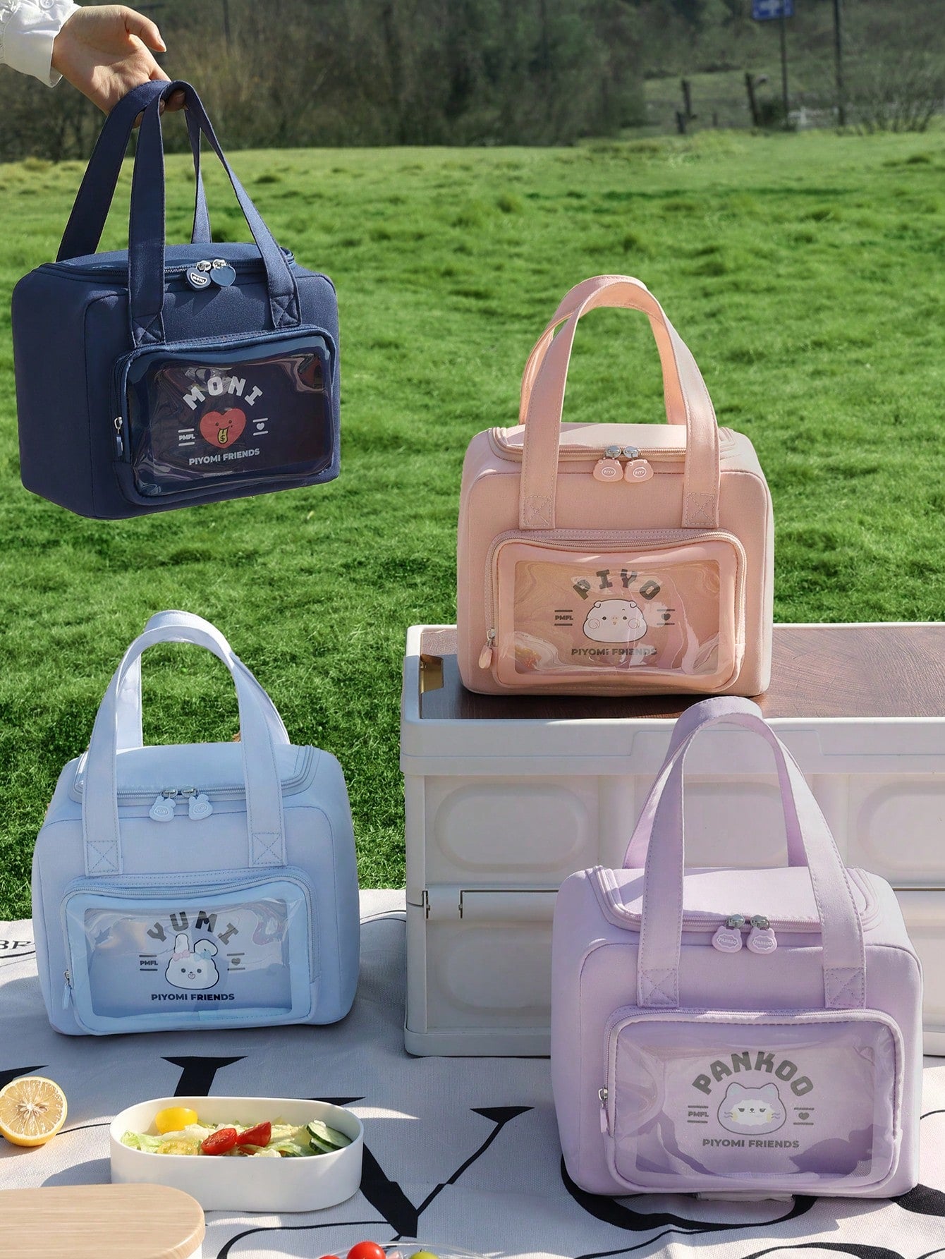 Cute Handheld Insulated Lunch Bag, Cartoon Portable Large Capacity Aluminum Foil Lining Thermal Lunch Box Bag, Waterproof Dustproof Food Storage Bag, Zipper Opening Reusable Fabric Cooler/Picnic Bag