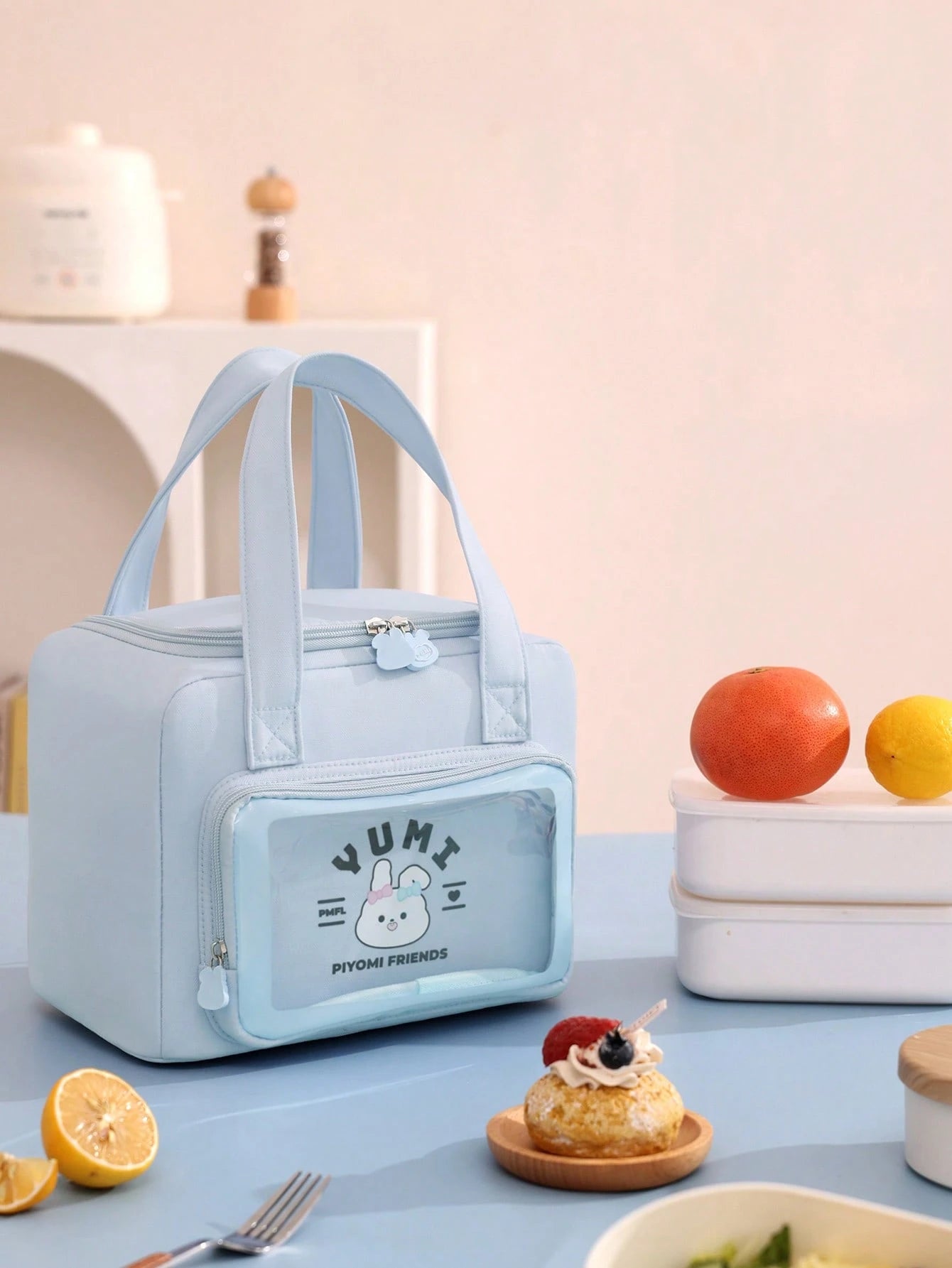 Cute Handheld Insulated Lunch Bag, Cartoon Portable Large Capacity Aluminum Foil Lining Thermal Lunch Box Bag, Waterproof Dustproof Food Storage Bag, Zipper Opening Reusable Fabric Cooler/Picnic Bag