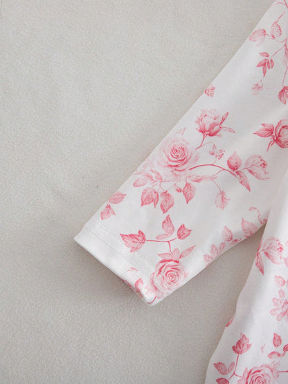 Cute Newborn Baby Pajamas,4 Piece Pajama Set Floral Sleepwear Set,Light Pink Peter Pan Collar Long Sleeve Pants,Hat,Booties,Autumn Baby Shower Gift