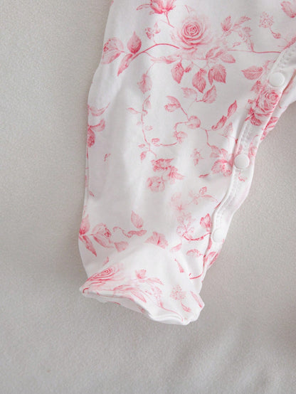 Cute Newborn Baby Pajamas,4 Piece Pajama Set Floral Sleepwear Set,Light Pink Peter Pan Collar Long Sleeve Pants,Hat,Booties,Autumn Baby Shower Gift