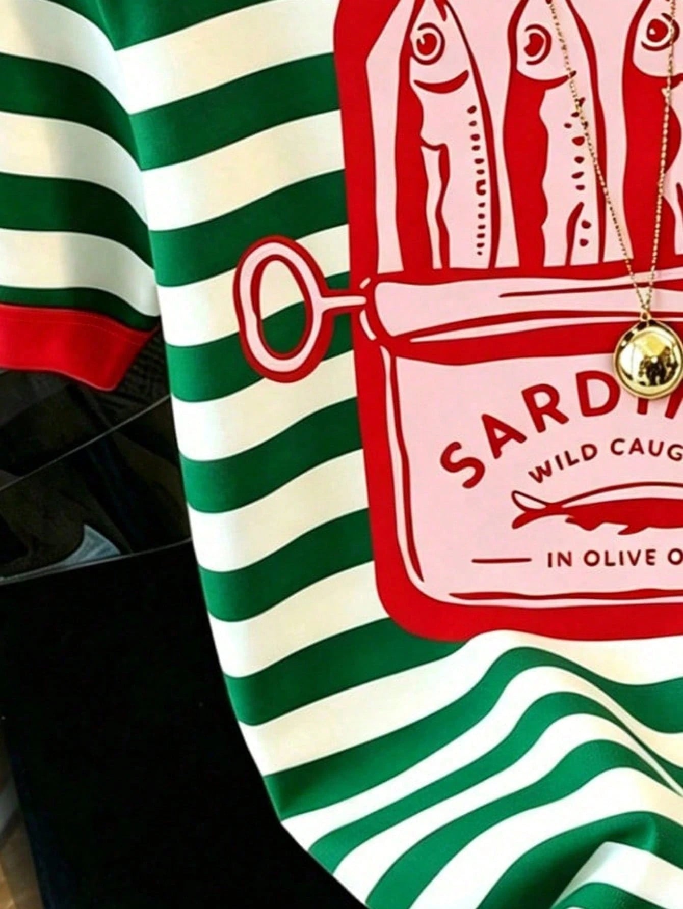 Cute Sardine Can Pattern Graphics Women's Letter & Stripe Print Casual Round Neck Short Sleeve T-Shirt, Plus Size T-Shirt- Women's Casual Summer