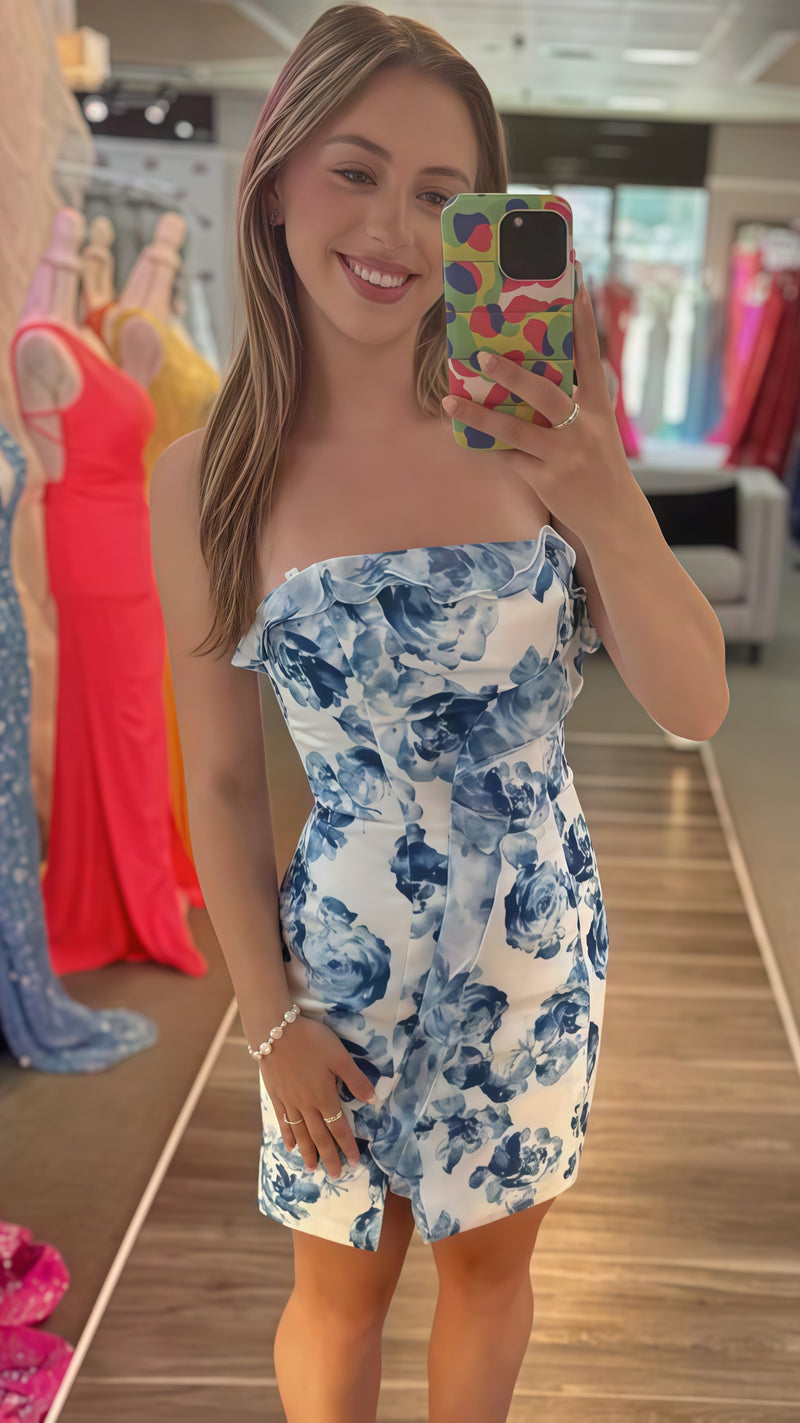Cute Strapless Floral Bodycon Homecoming Dresses,AST1856