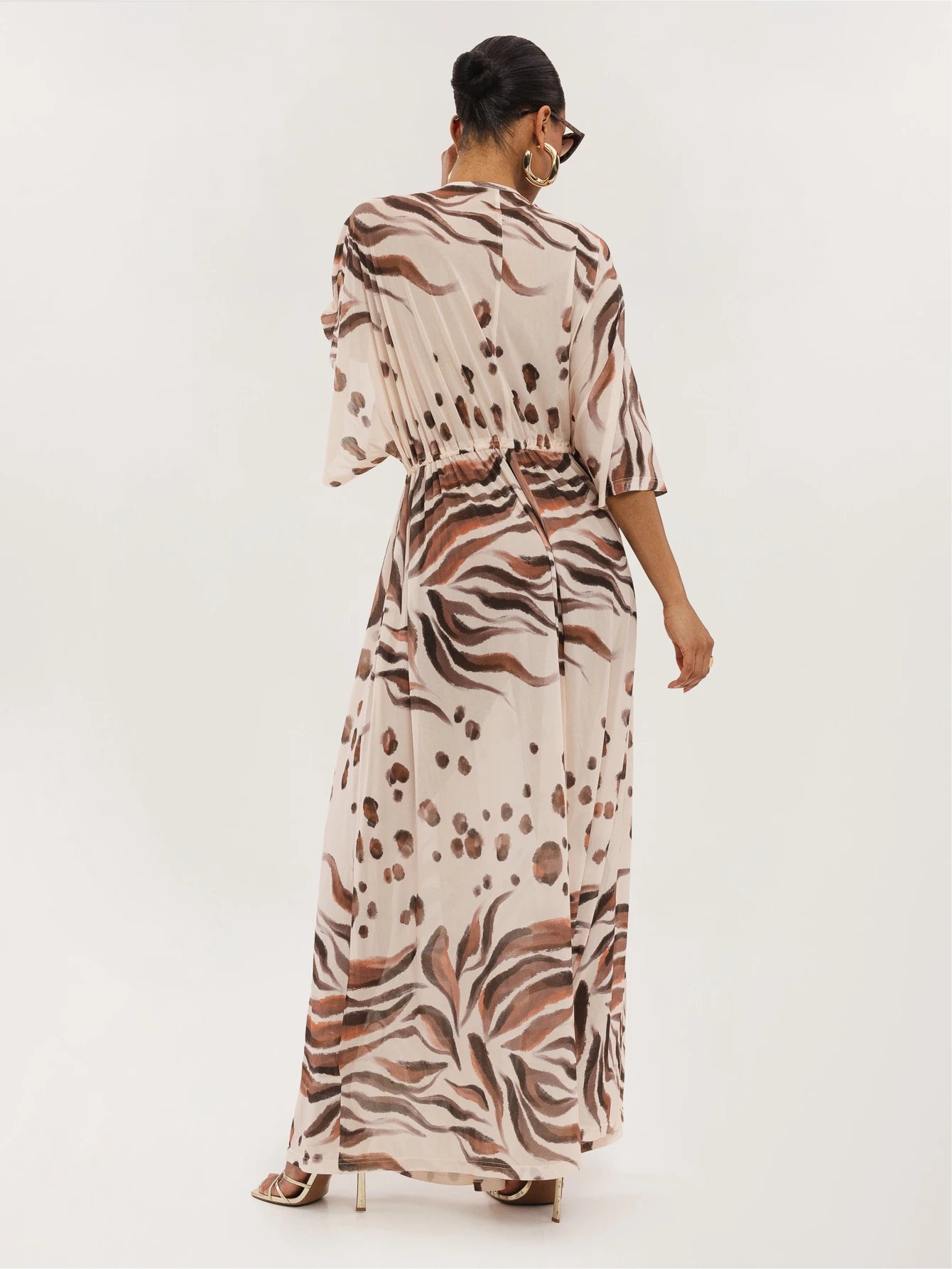 Dancing Leopard Print Plunge Front Batwing Arm Cover Up, Summer Outfits For Women