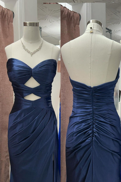 Dark Green Keyhole Satin Fitted Long Prom Dress