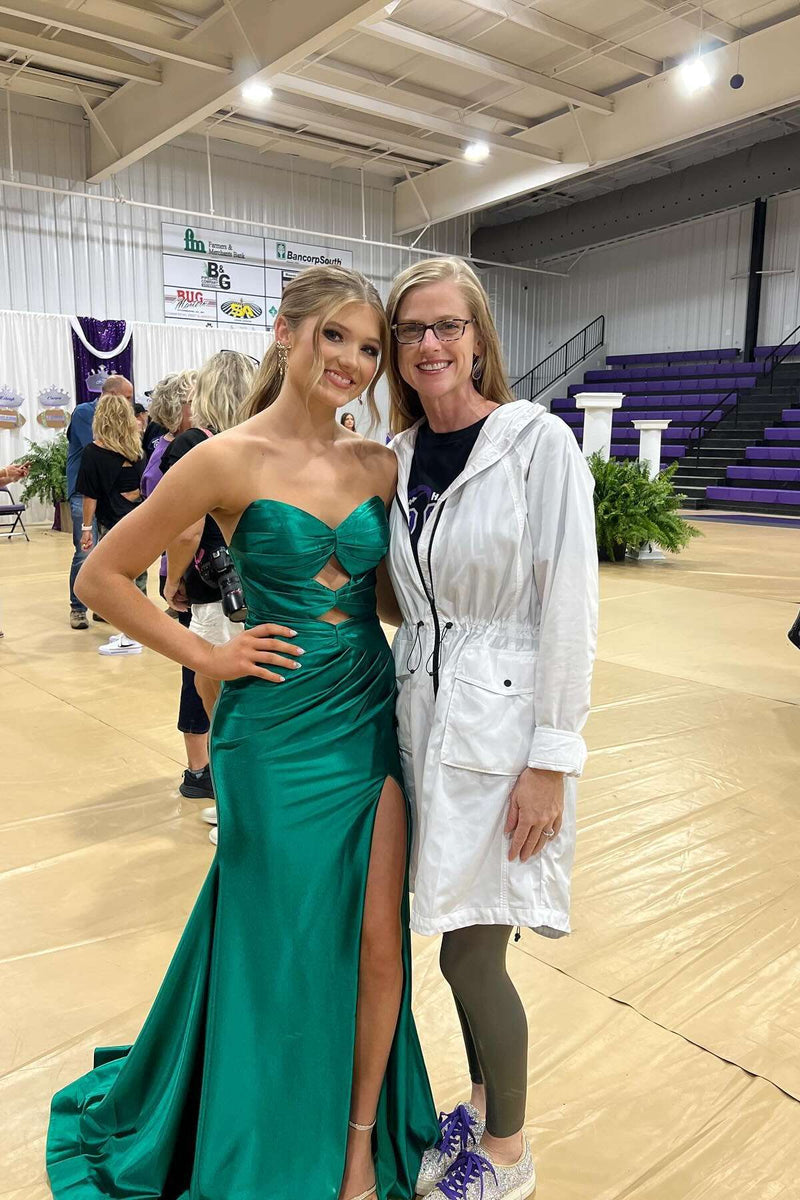 Dark Green Keyhole Satin Fitted Long Prom Dress