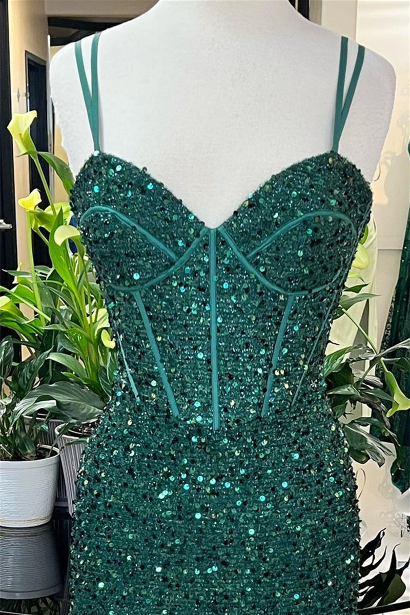 Dark Green Sequin Mermaid Corset Evening Dress