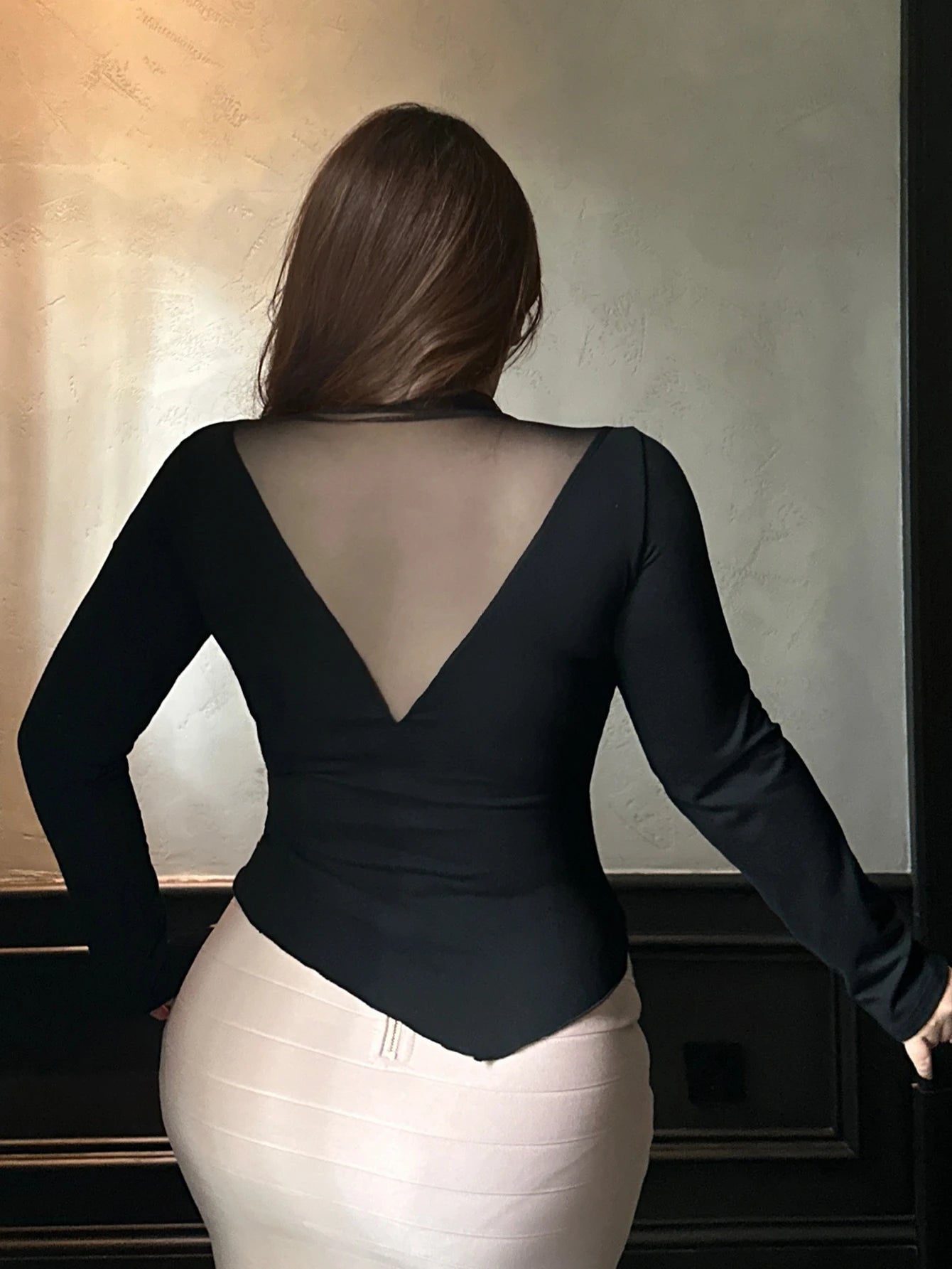 Dazy Plus Black Lace Slim Fit Elegant Long Sleeve T-Shirt For Wedding, Banquet, Party, Ball