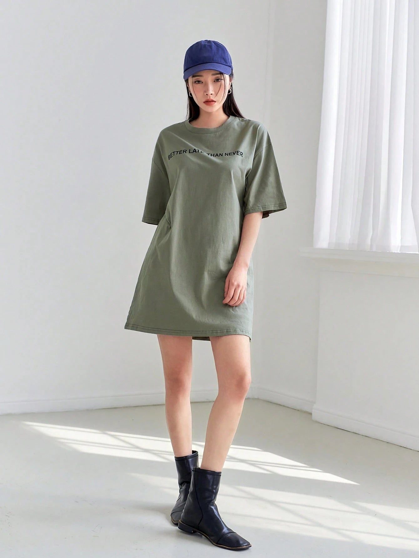 DAZY Slogan Graphic Drop Shoulder Tee Dress Sundress,Casual Women Dresses