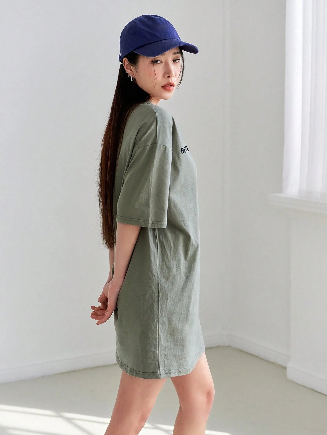 DAZY Slogan Graphic Drop Shoulder Tee Dress Sundress,Casual Women Dresses