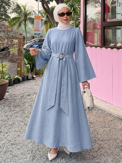 DAZY Spring Summer Casual Vacation Style Loose Long Sleeve Women's Long Dress Sundress