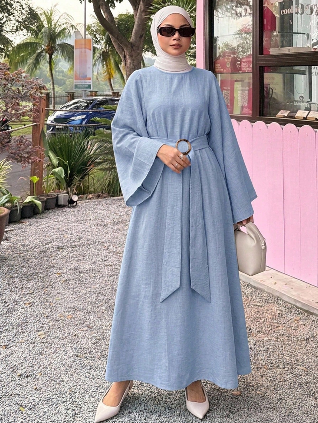DAZY Spring Summer Casual Vacation Style Loose Long Sleeve Women's Long Dress Sundress
