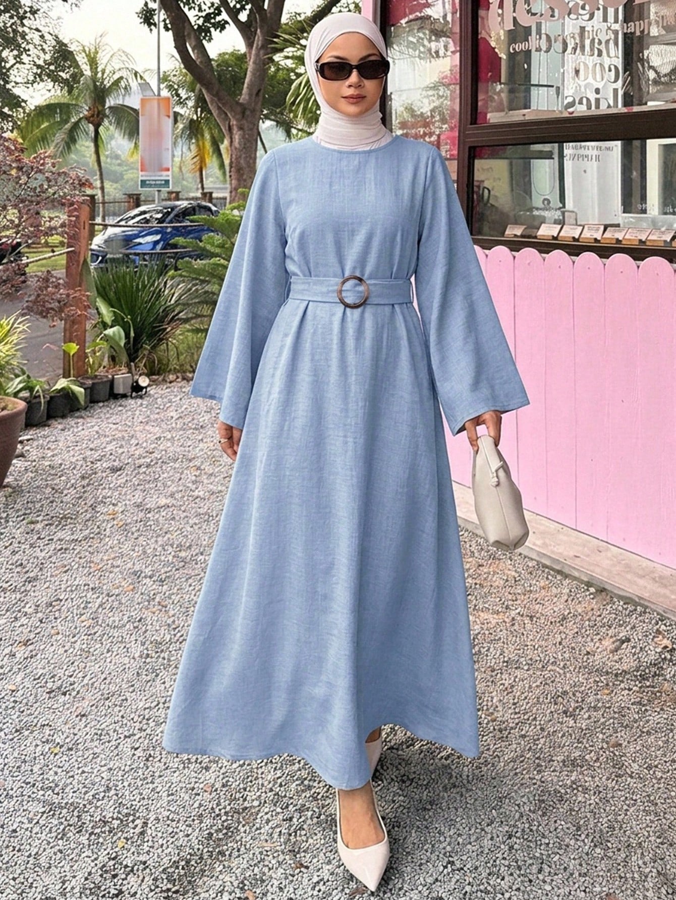 DAZY Spring Summer Casual Vacation Style Loose Long Sleeve Women's Long Dress Sundress