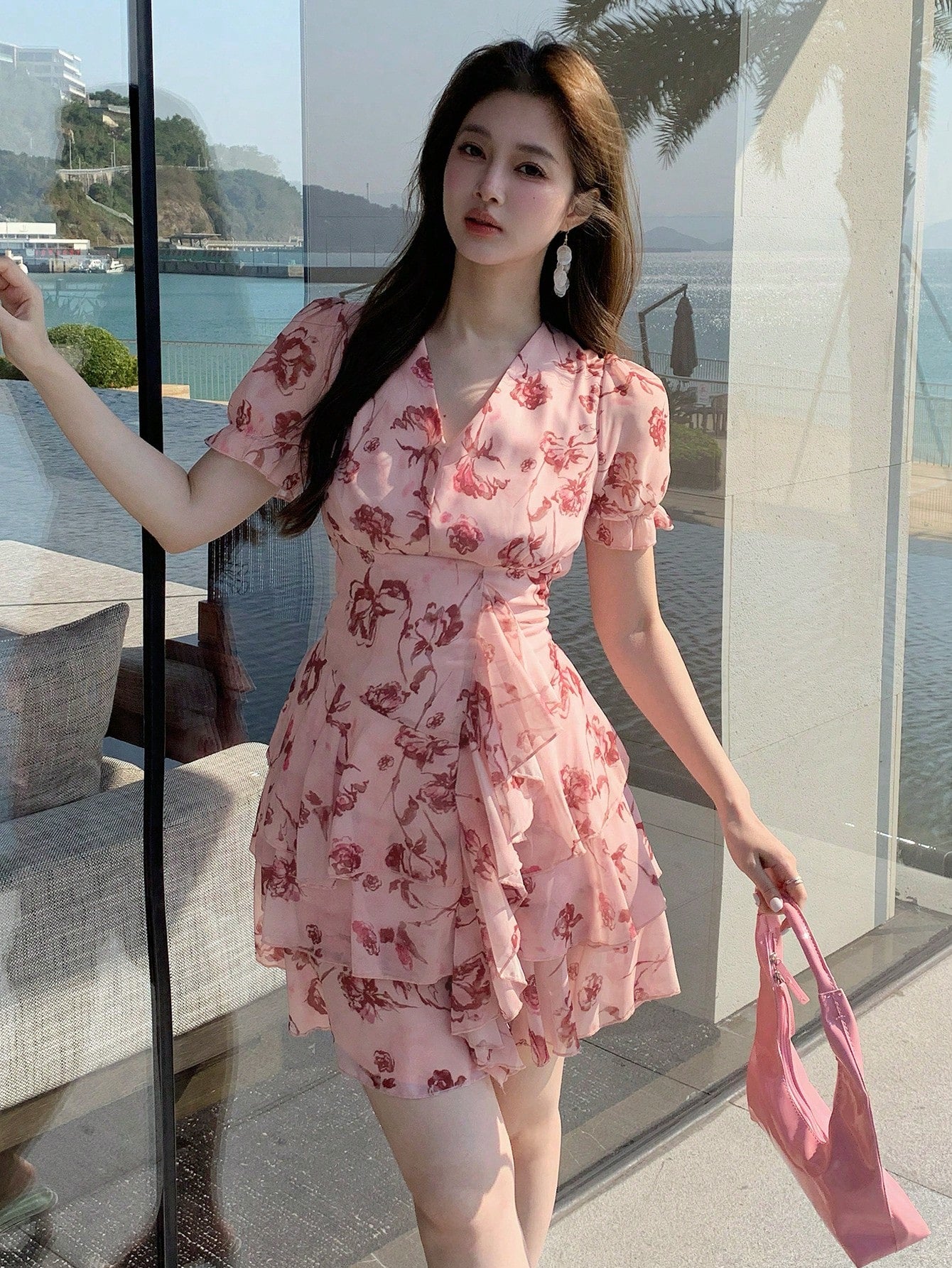 DAZY Women's Floral Print Short Sleeve Dress, Summer,Ruffle Vacation Outfits Women Easter Boho