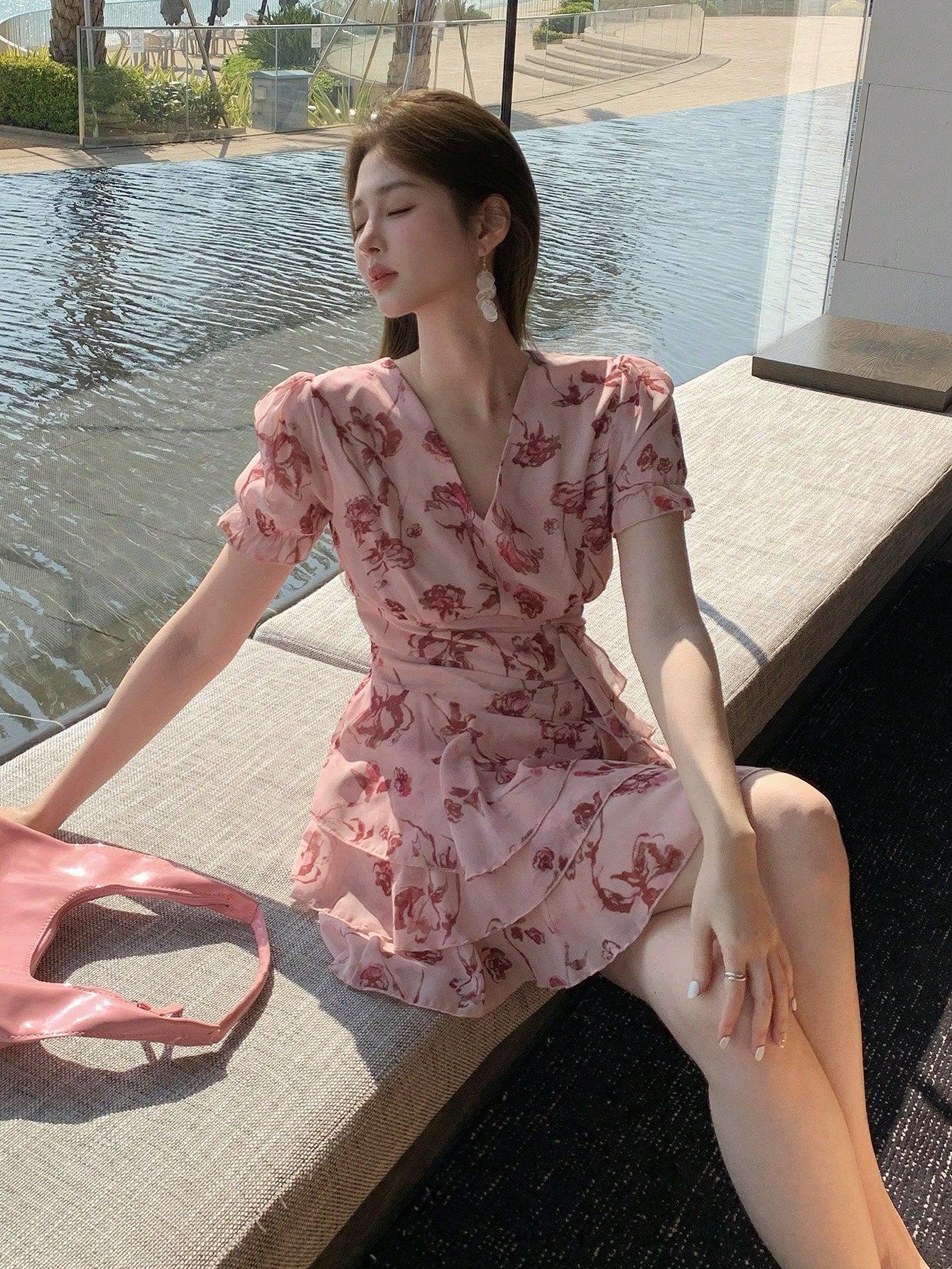 DAZY Women's Floral Print Short Sleeve Dress, Summer,Ruffle Vacation Outfits Women Easter Boho