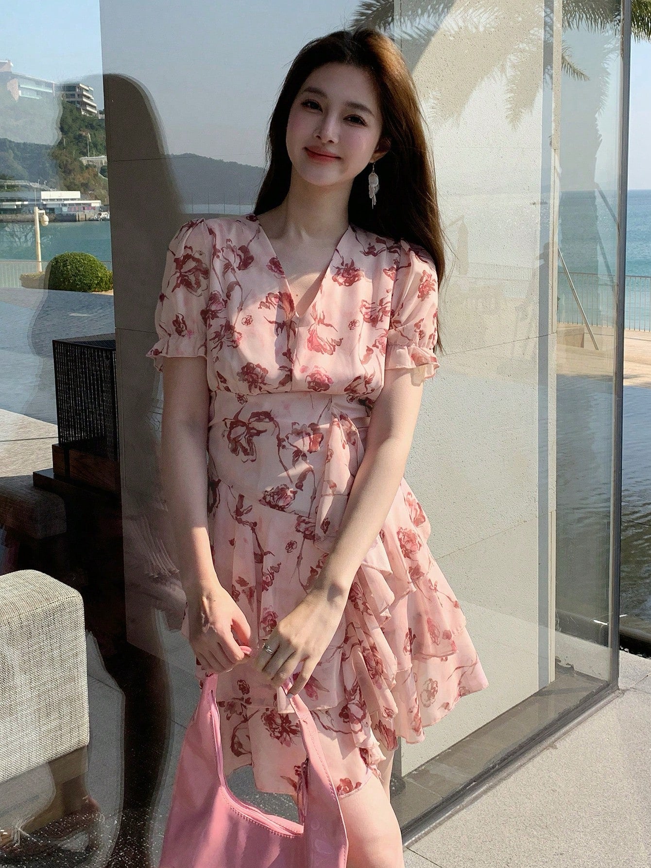 DAZY Women's Floral Print Short Sleeve Dress, Summer,Ruffle Vacation Outfits Women Easter Boho