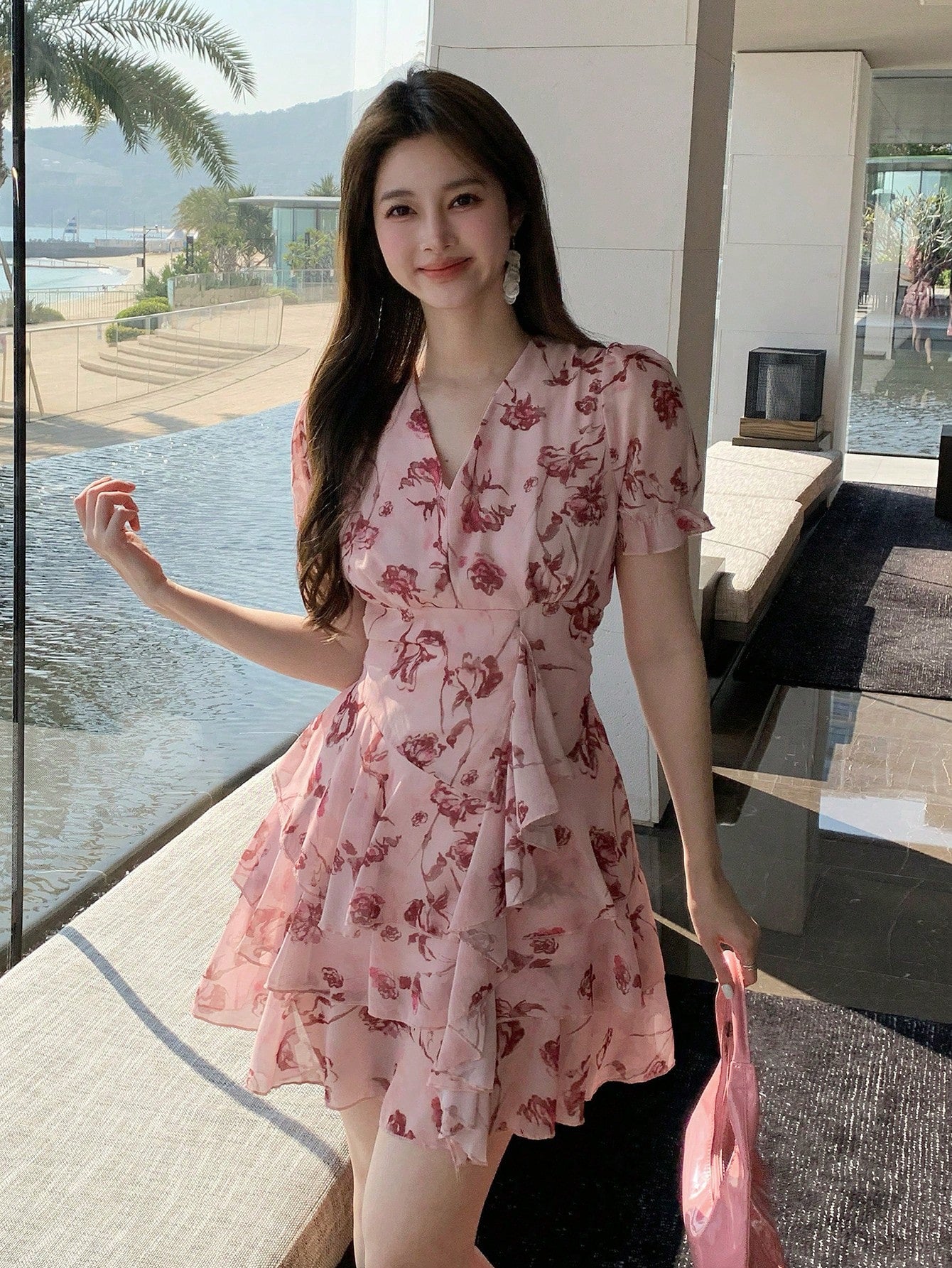 DAZY Women's Floral Print Short Sleeve Dress, Summer,Ruffle Vacation Outfits Women Easter Boho