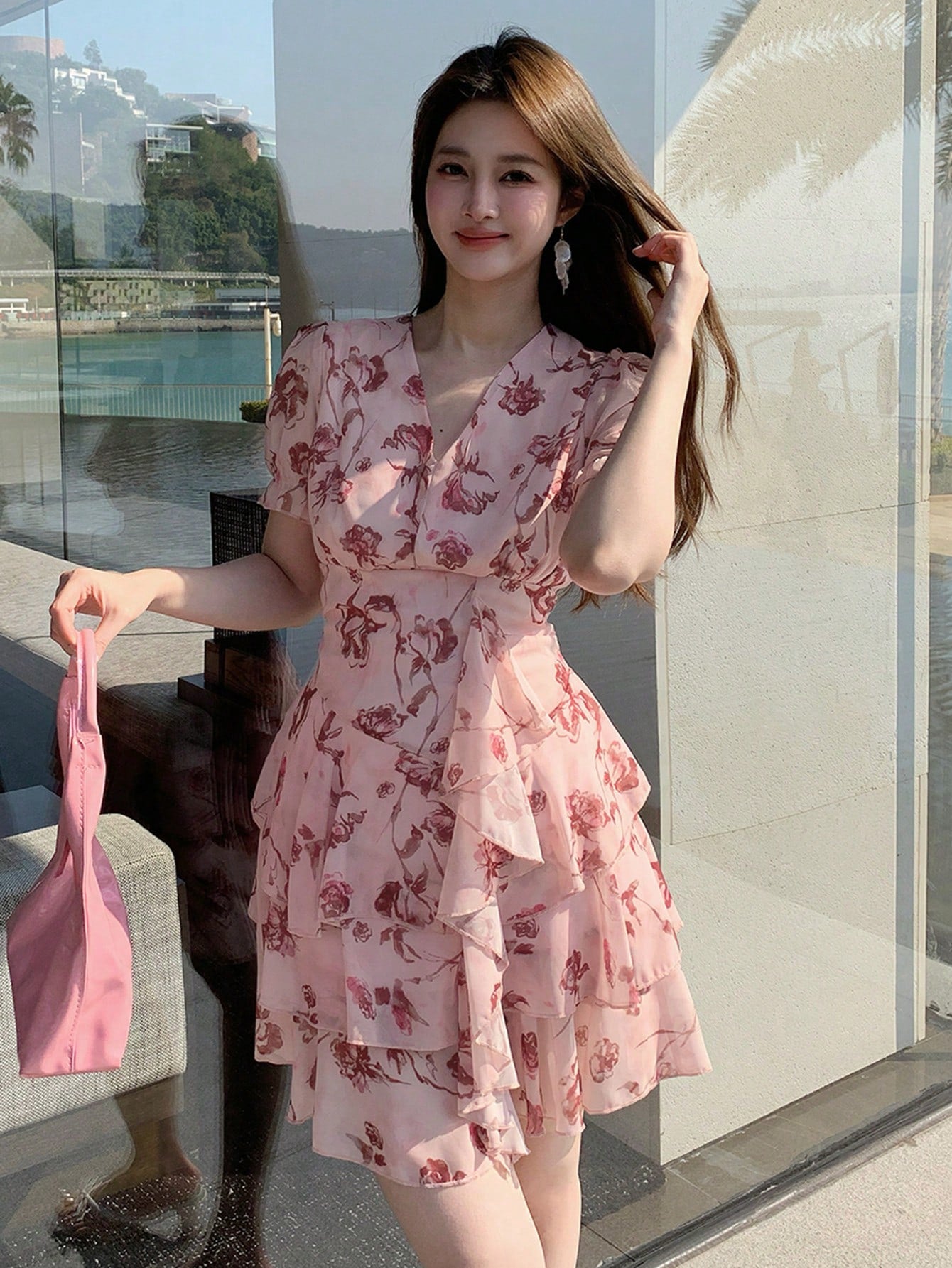 DAZY Women's Floral Print Short Sleeve Dress, Summer,Ruffle Vacation Outfits Women Easter Boho