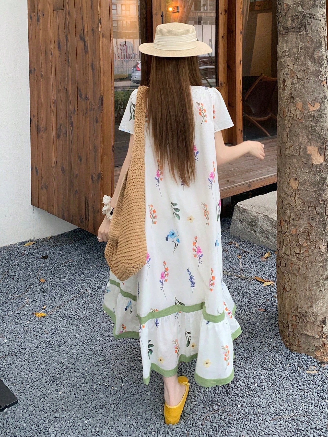 DAZY Women's Round Neck Korean Style All-Over Print Loose Casual Mid-Length Dress, Spring/Summer Floral Dresses For Women Sun Dresses For Women