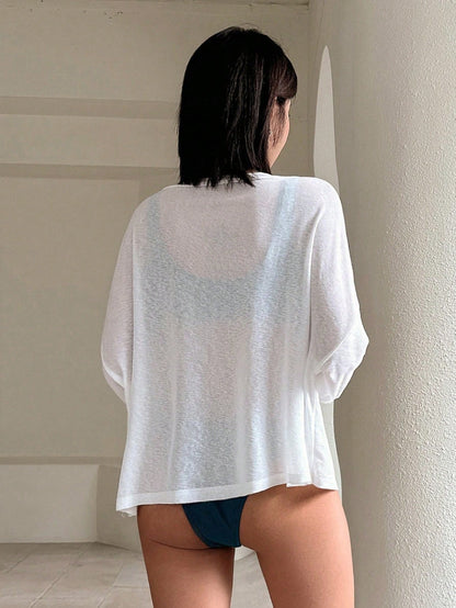 DAZY Women's Solid Color Drop Shoulder Kimono Cover Up Summer Sheer Y2k,Beach Outfits Vacation Outfits Women