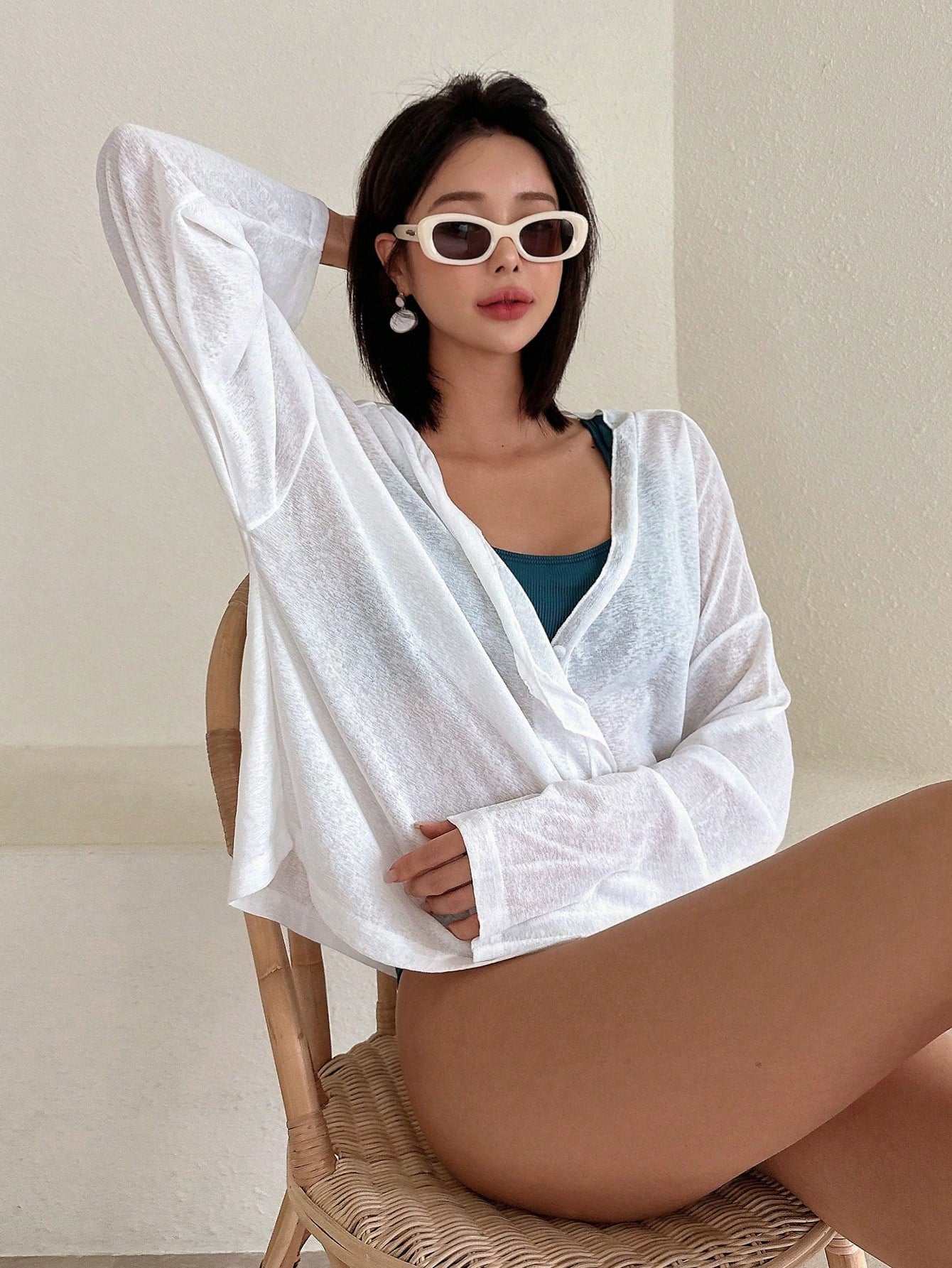 DAZY Women's Solid Color Drop Shoulder Kimono Cover Up Summer Sheer Y2k,Beach Outfits Vacation Outfits Women