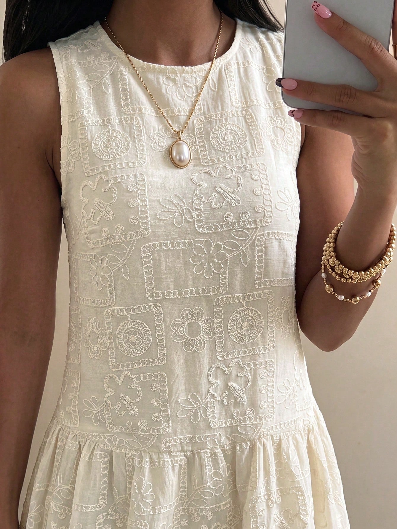 DAZY Women's Summer Beach Vacation Style Solid Color Embroidered Sleeveless Loose Long Dress Sundress