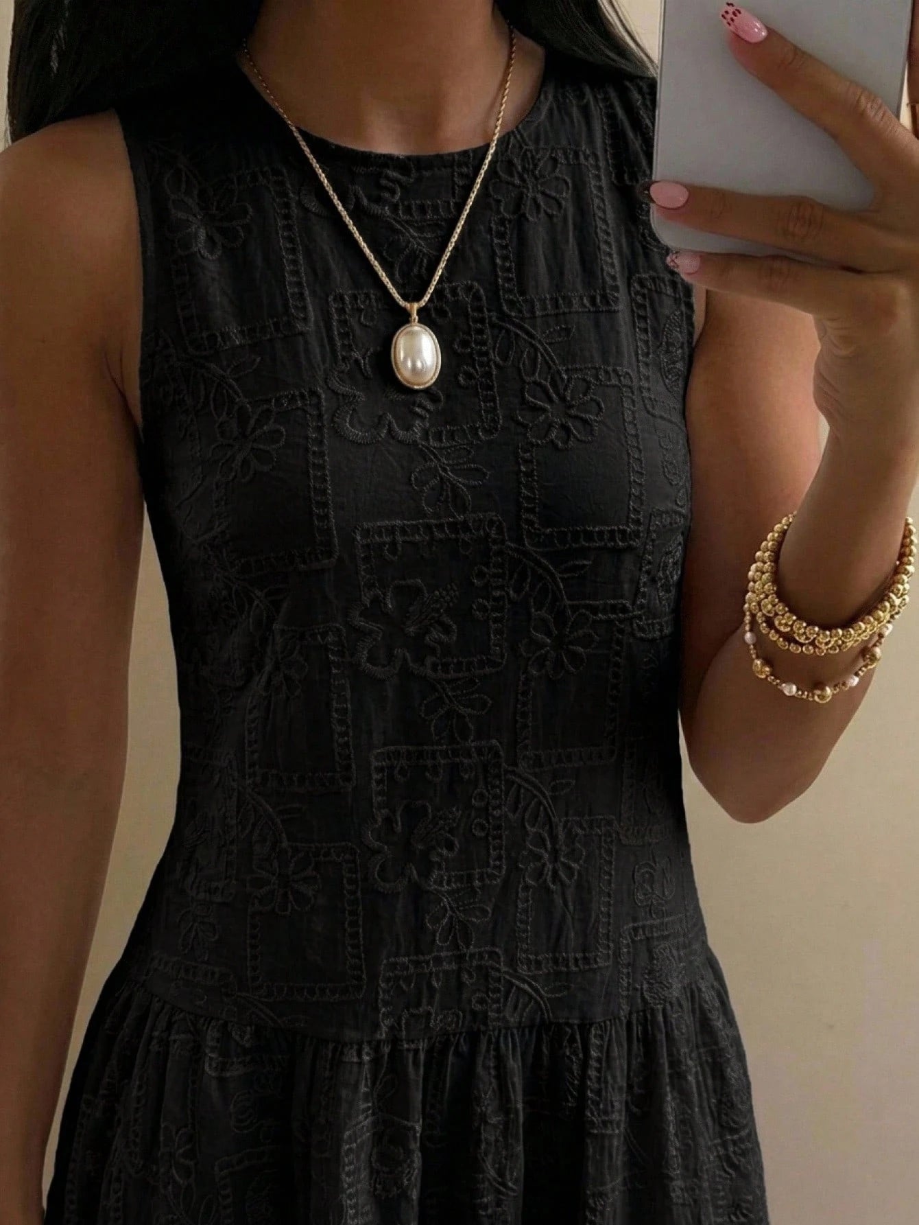 DAZY Women's Summer Beach Vacation Style Solid Color Embroidered Sleeveless Loose Long Dress Sundress