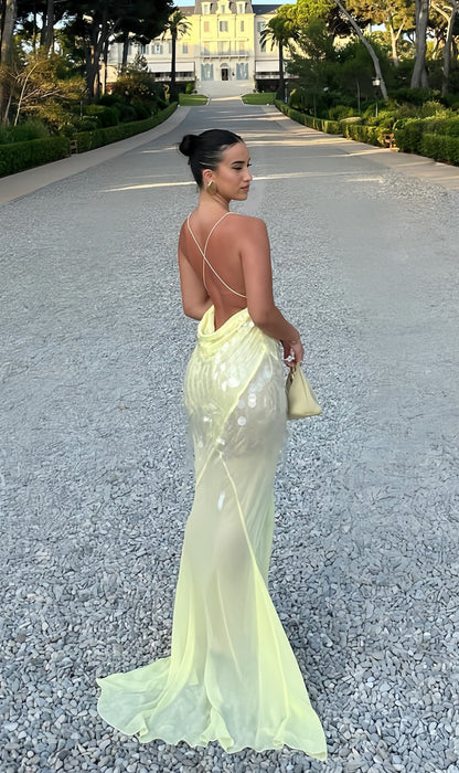 Deep V-Neck Chiffon Evening Prom Dresses, Sequin Mermaid Party Gown, AST1488