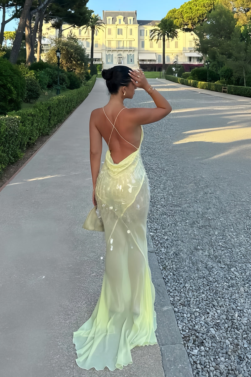 Deep V-Neck Chiffon Evening Prom Dresses, Sequin Mermaid Party Gown, AST1488