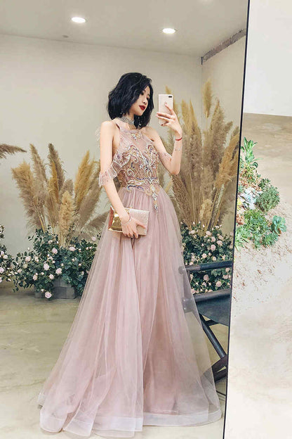 Delicated Champagne Beaded Long Formal Dress with Open Back