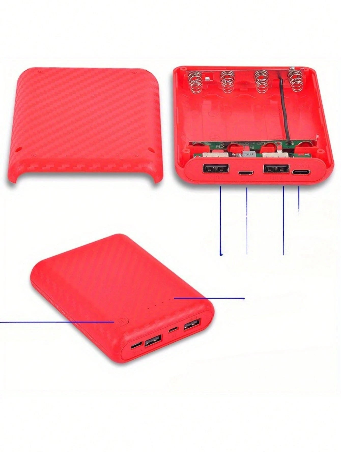 Detachable 4-Section 18650 Battery Box, Small-Capacity Powerbank Kit, Solderless Portable Power Bank Kit