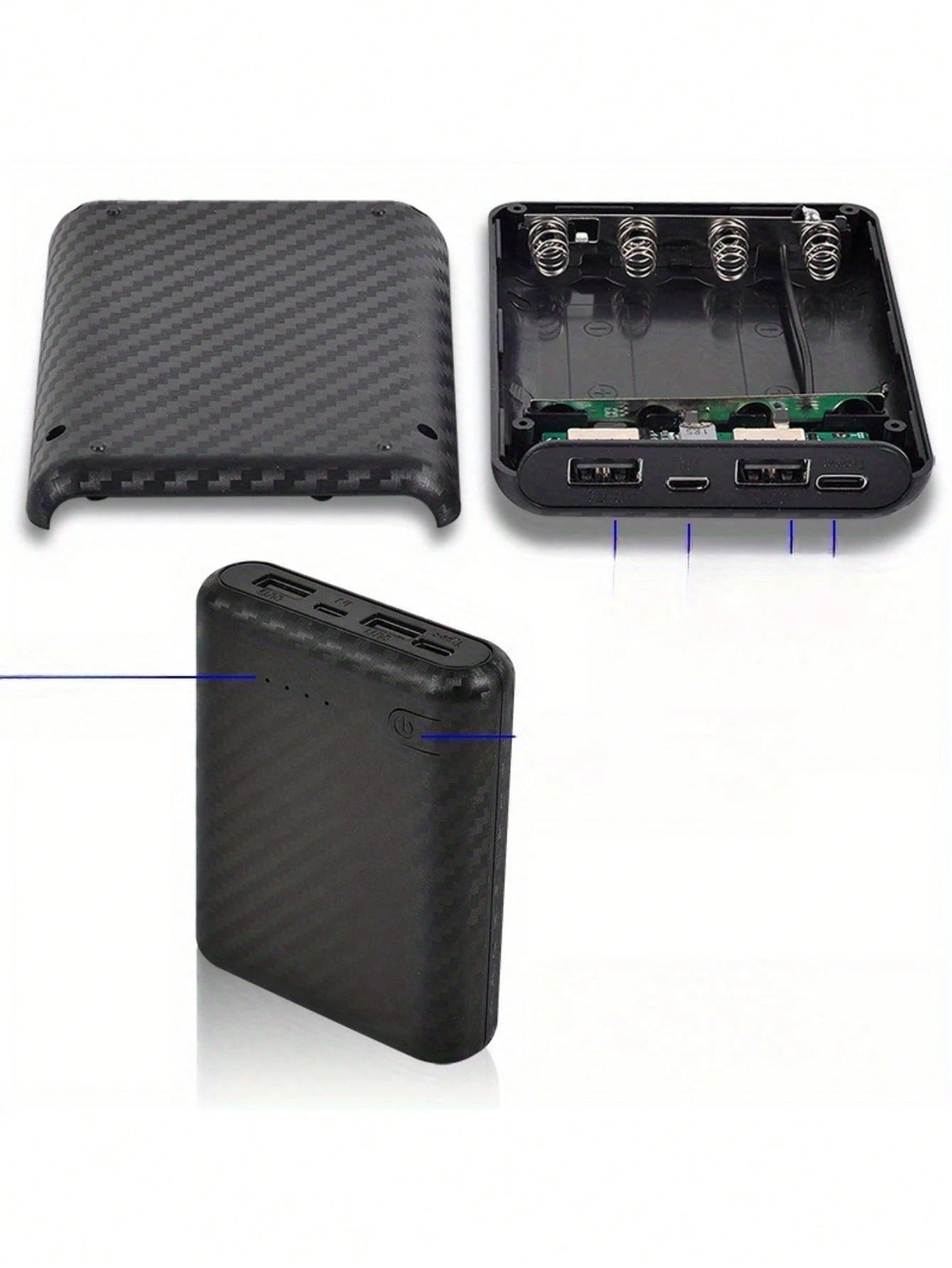 Detachable 4-Section 18650 Battery Box, Small-Capacity Powerbank Kit, Solderless Portable Power Bank Kit