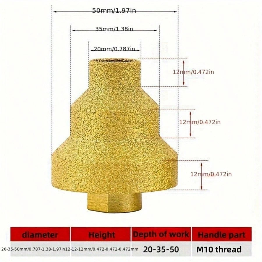 Diamond Brazing Cone Reamer Drill Bit Set- Aluminum Alloy, Multi-Layer For Ceramic Tile, Marble, Concrete- 20mm, 35mm, 50mm Sizes With M10 Thread- For Professionals & DIY Enthusiasts- Ideal For Ti