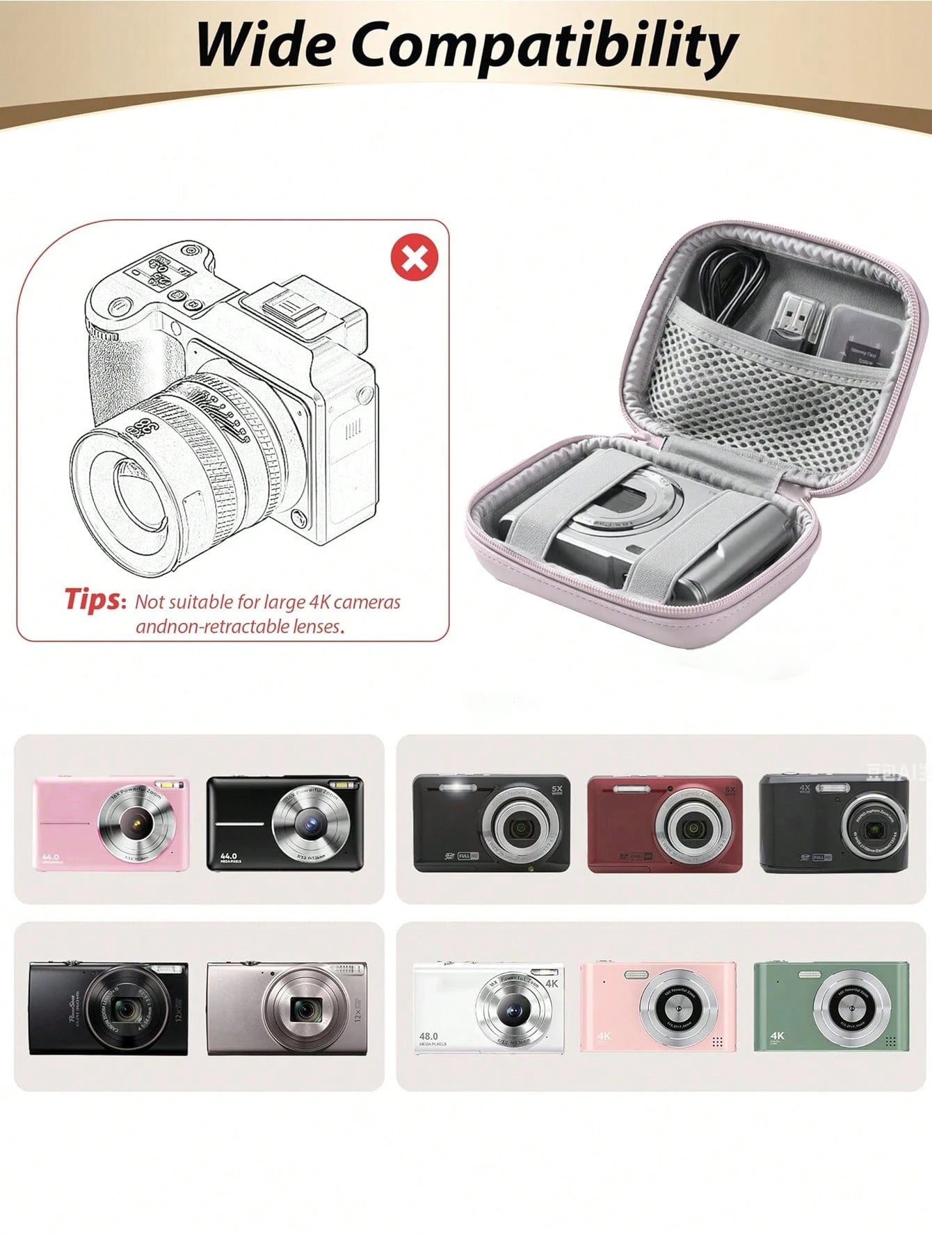 Digital Camera Protective Case, Travel Camera Bag Suitable For PIXPRO FZ45/FZ55 IXUS 285 HS Lecran Travel Compact Camera Holder, With Mesh Pocket For Camera Accessories, Digital Storage Small Bag, Tra