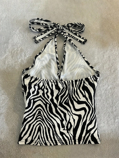 Digital Print Women's Halter Neck Tie Back Tank Top