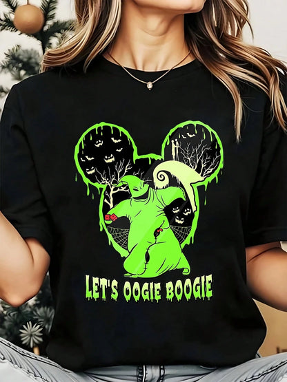 Disney Oogie Boogies Mickey Mouse Halloween Design Women's Round Neck Shirt Summer Casual Women Clothes