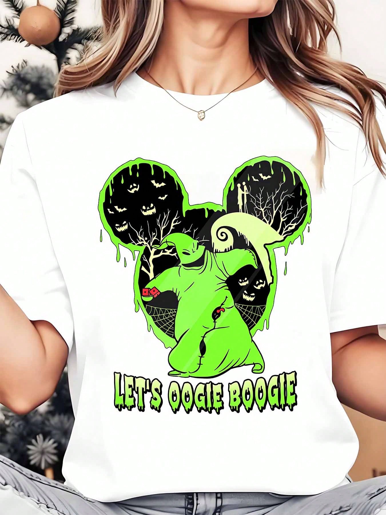 Disney Oogie Boogies Mickey Mouse Halloween Design Women's Round Neck Shirt Summer Casual Women Clothes