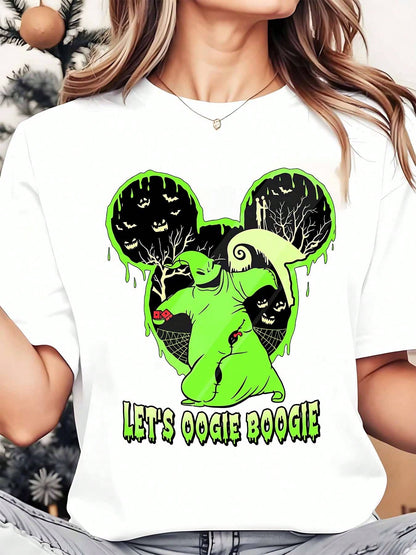 Disney Oogie Boogies Mickey Mouse Halloween Design Women's Round Neck Shirt Summer Casual Women Clothes