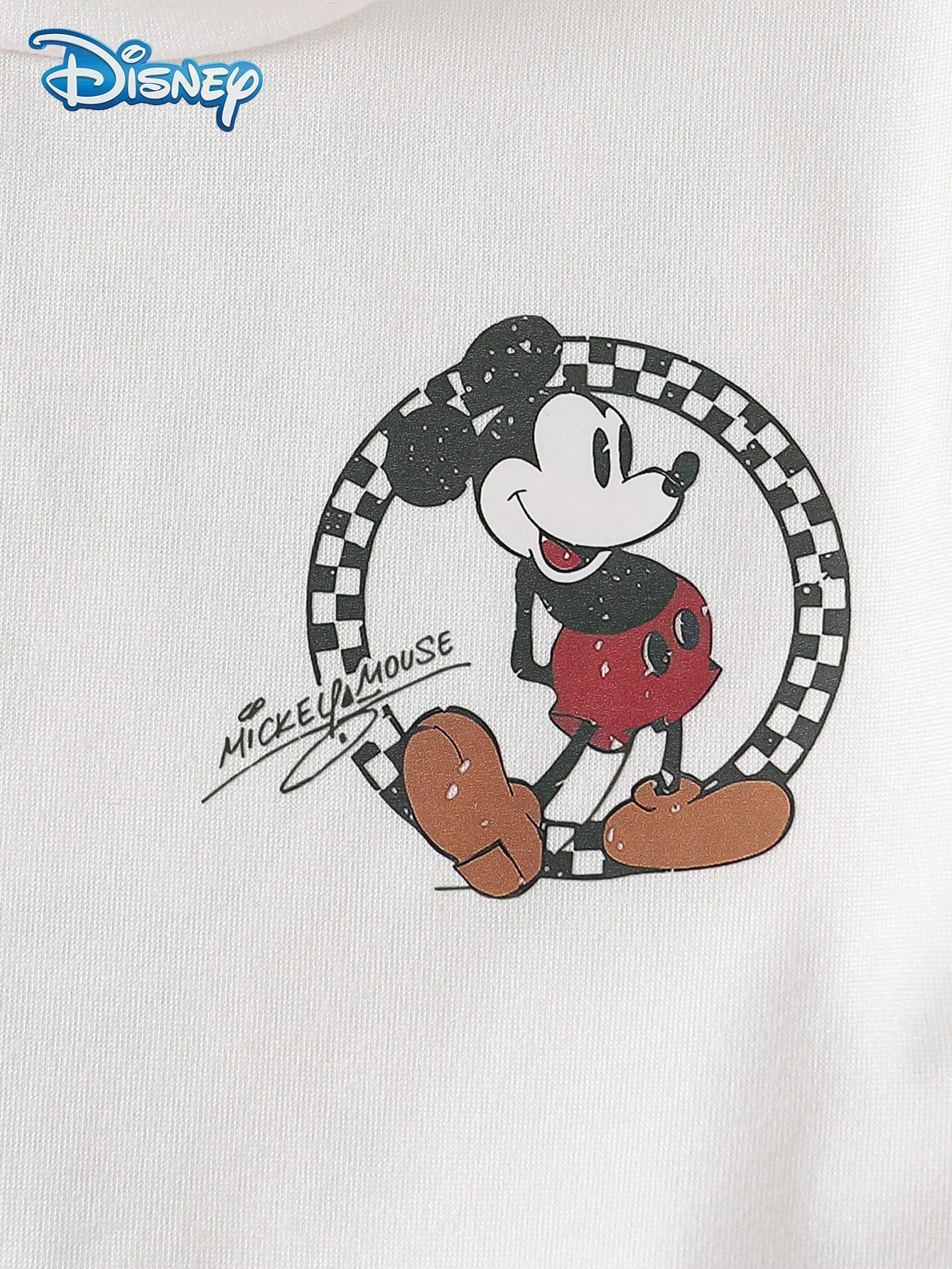 Disney Summer Baby Boy Mickey Classic Standing Pose 1928 Print Cute Short Sleeve White T-Shirt Grey And White Color Block Plaid All-Over Print Shorts Set Cartoon Pattern Slight Stretch Suitable For In
