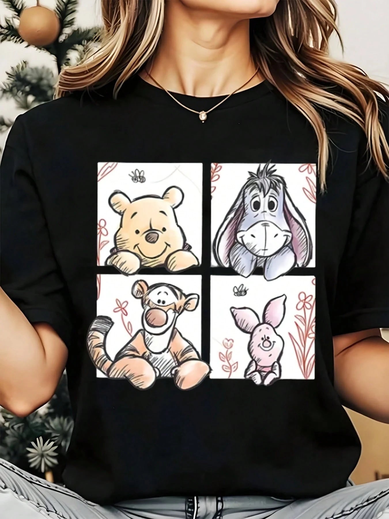 Disney Winnie The Pooh Tigger Eeyore Piglet Women's Round Neck Shirt Summer Tops Comfortable O-Neck T Shirt Fashion Casual Women Clothes