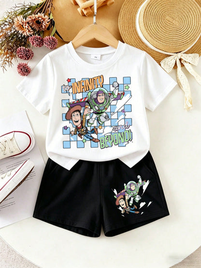 DisneyToy Story Woody Buzz Lightyear Toddler Boys' 2-Piece Outfit Set, Short Sleeve Graphic T-Shirt And Shorts For 6-36 Months,Soft CasualSummer Play