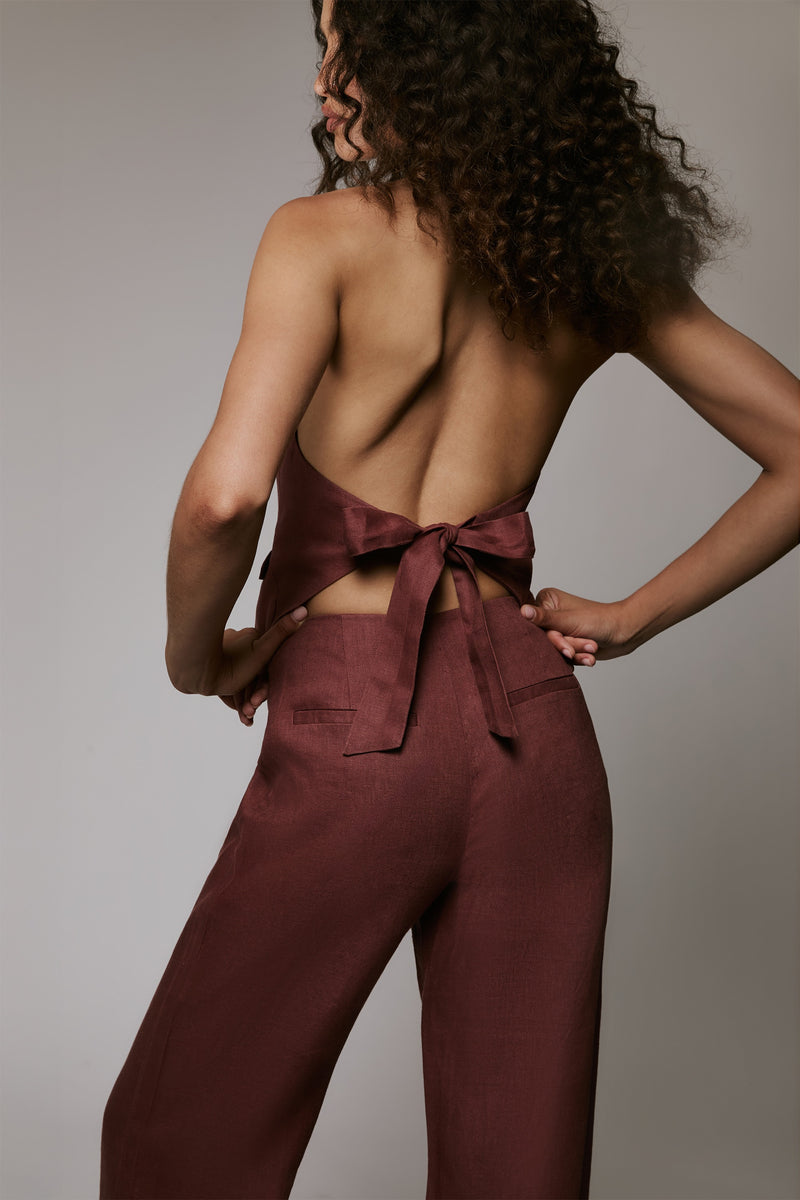 Domenica Linen Vest - Chestnut