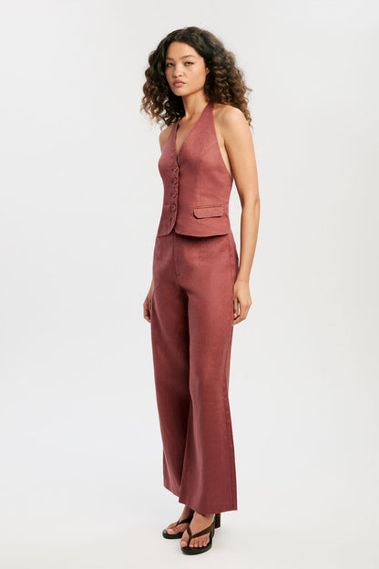 Domenica Linen Vest - Chestnut