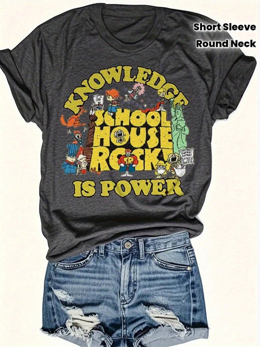 Double-Sided Printed Colored Cotton T-Shirt Comfortable, Stylish With Minimalist Design, Casual & Versatile, INS Style Knowledge School House Rocks I
