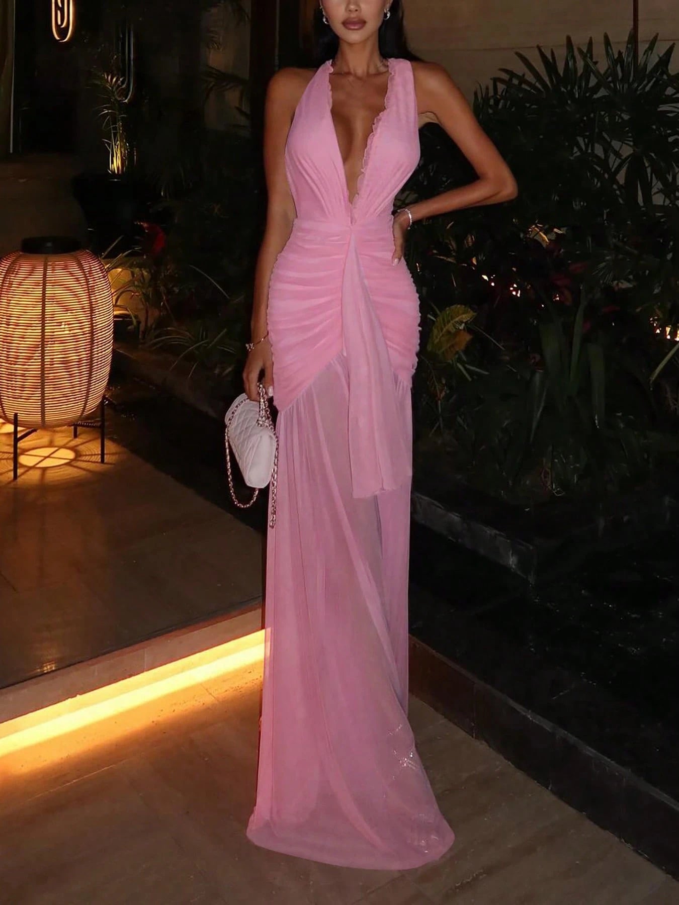 DOUCIU French Romantic Sheer Halter Neck Dress, Party Birthday Event Outfit