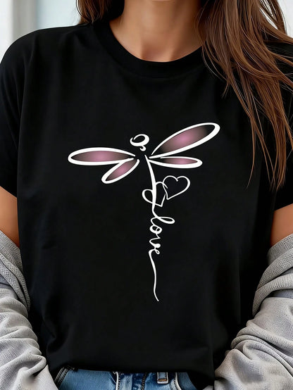 Dragonfly Carrying The Word Strength Poster (1) 1 Pcs Women's Plus Size T-Shirt Oversized Graphic Short 220g Sleeve Tee Novelty 100% Polyester Shirt Casual Crew Neck Top